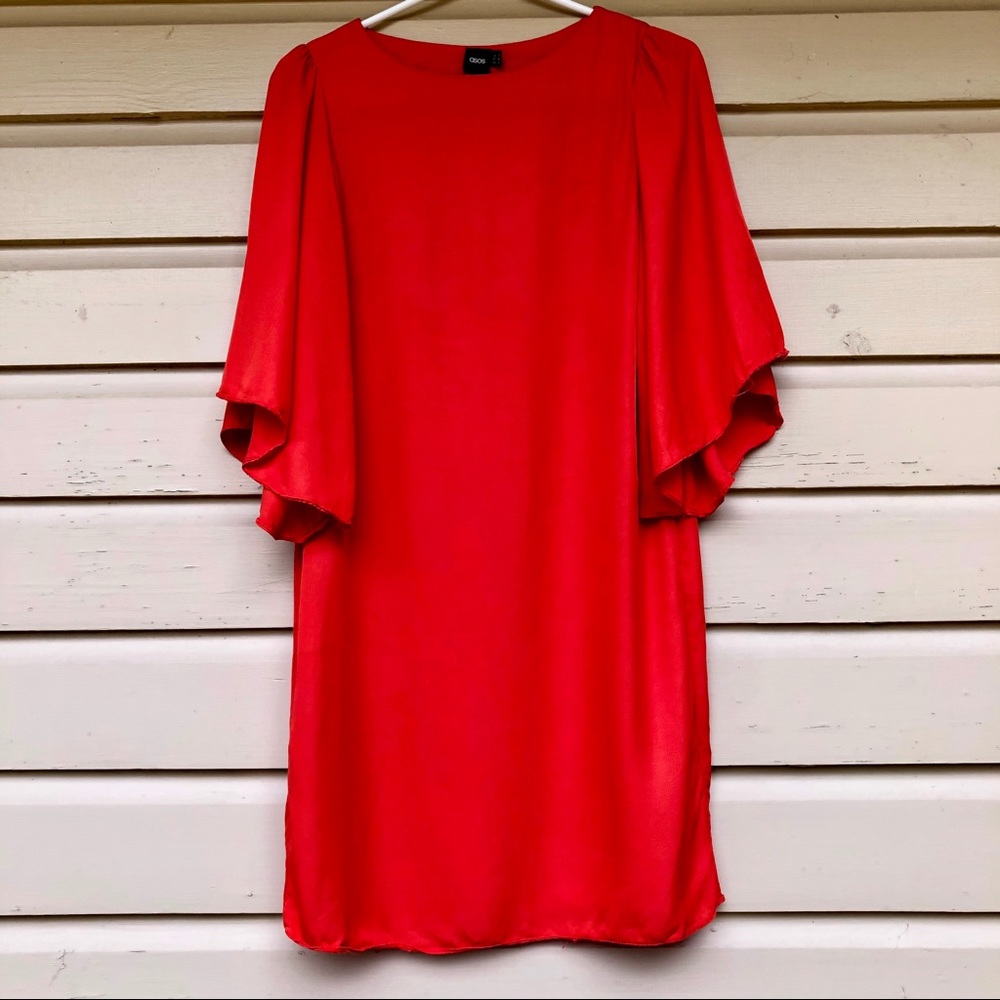 ASOS Red Flare Sleeve Shift Mini Dress